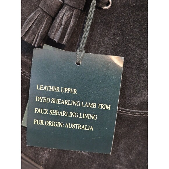 Ralph Lauren Tadina Mid-Calf Winter Boots Womens 8.5B Black Nubuck Lamb Fur Trim - Picture 6 of 16